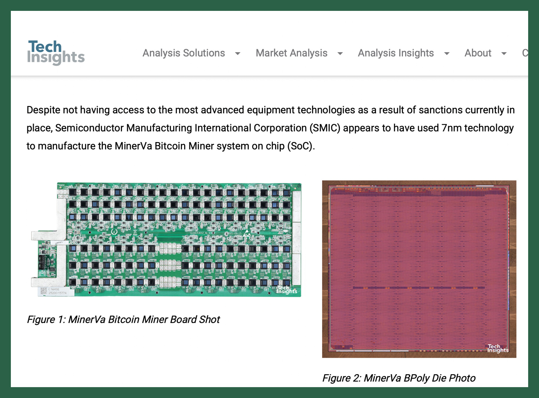 中芯国际突破制裁，被发现已交付使用7纳米芯片。截图自TechInsights)