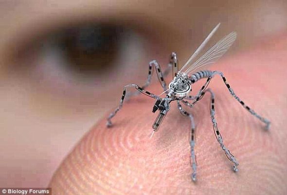 美国空军公布的昆虫大小机器人间谍，尺寸与大黄蜂相当，很难被人发现，可以飞进建筑执行侦察任务