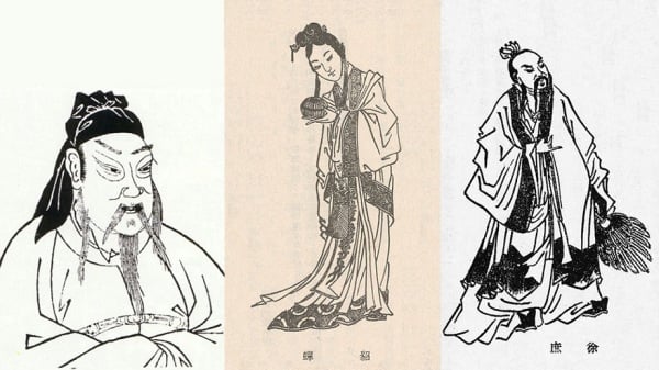《三国演义》是中国四大名著 : 左至右：关羽、貂蝉、徐庶。（图片来源：公有领域） 　